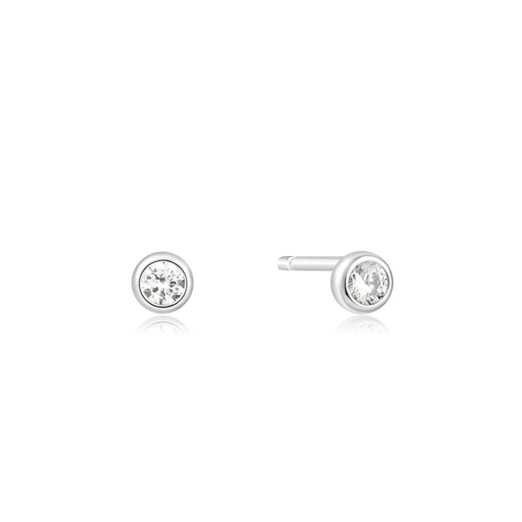 Silver Bezel Set Solitaire CZ Stud Earrings- (E059-03H)