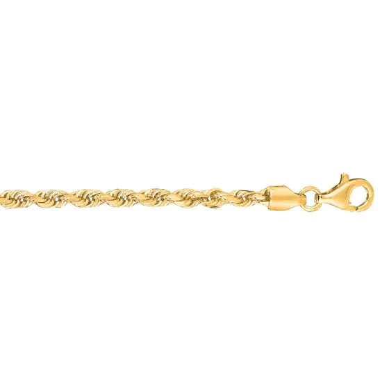 3mm Solid Diamond Cut Royal Rope Chain with Pear Shaped Lobster Clasp-10KY (22")