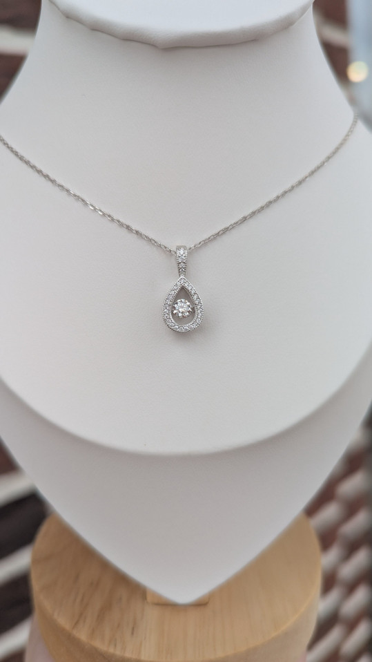 Sterling Silver Pear Shaped Dancing CZ Necklace