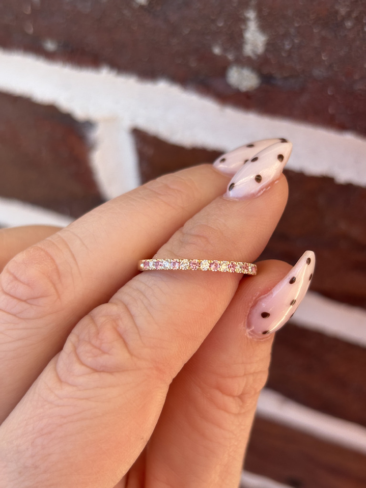 .10cttw Alternating Pink Tourmaline and Diamond Prong Set Band-10KY