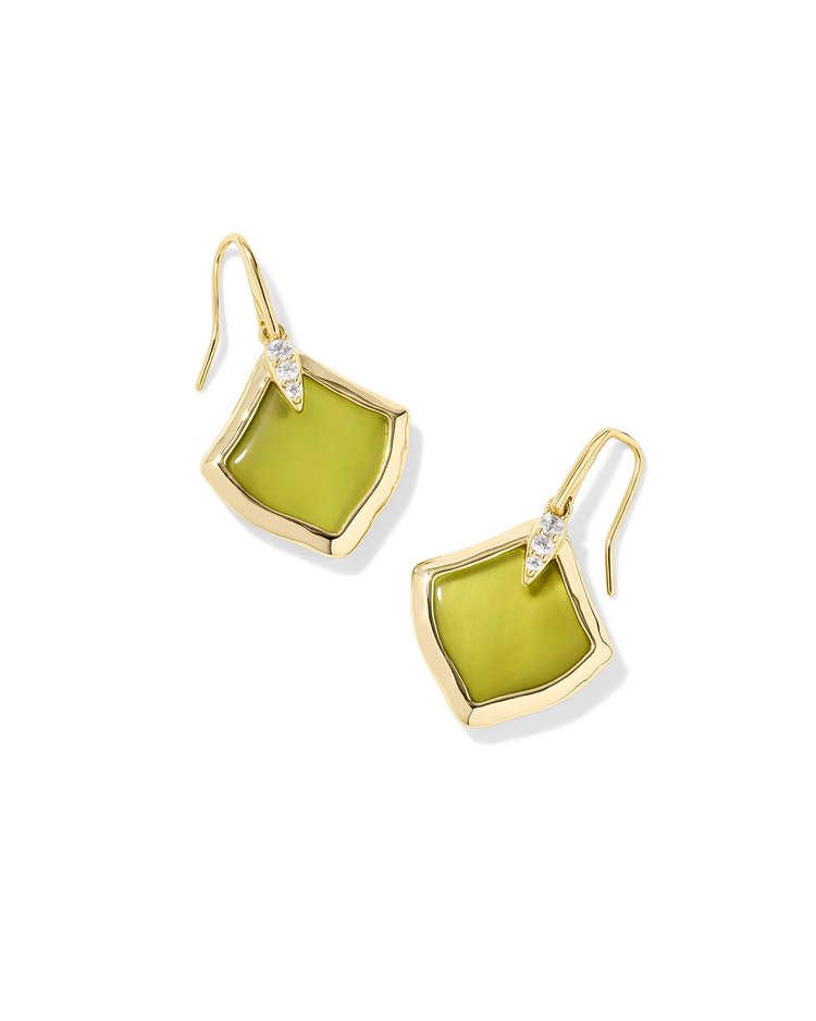 Joelle Drop Earrings in Chartreuse Green MOP- Gold Tone