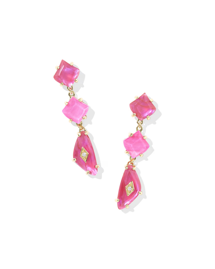 Bianca Linear Earrings in Pink Mix- Gold Tone