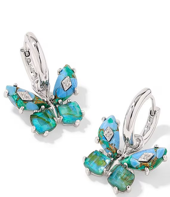 Bianca Butterfly Huggie Earrings in Bright Aqua Illusion- Silver Tone