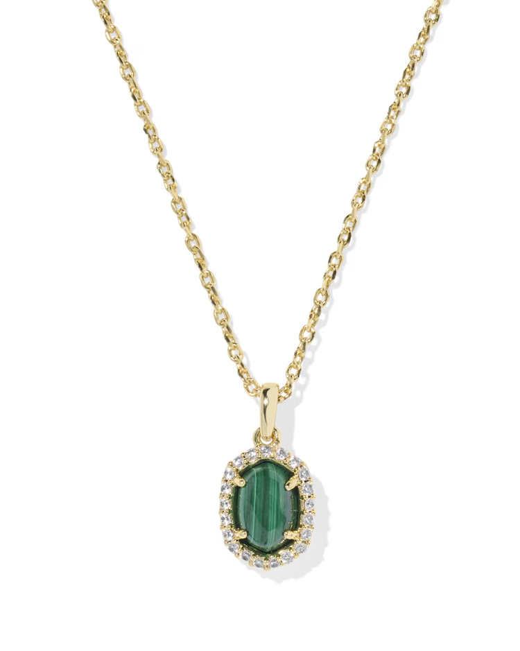 Daphne Crystal Frame Pendant Necklace in Green Malachite- Gold Tone