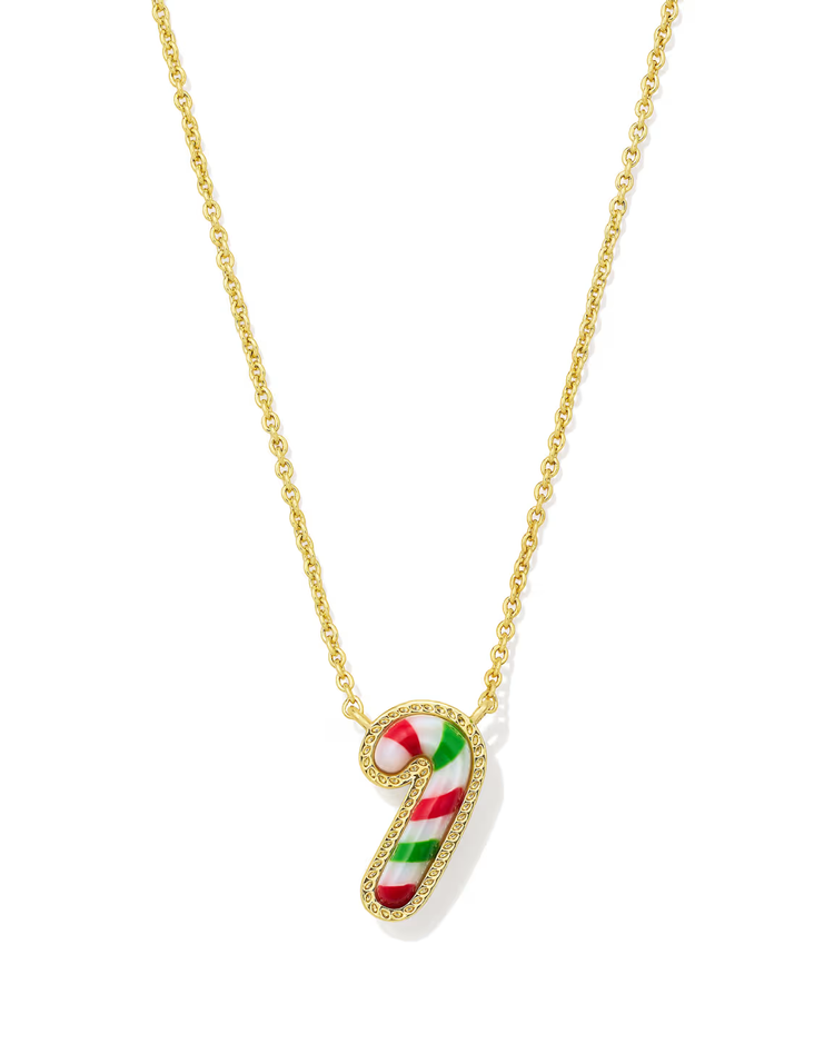 Candy Cane Pendant Necklace in Red Green Mix- Gold Tone
