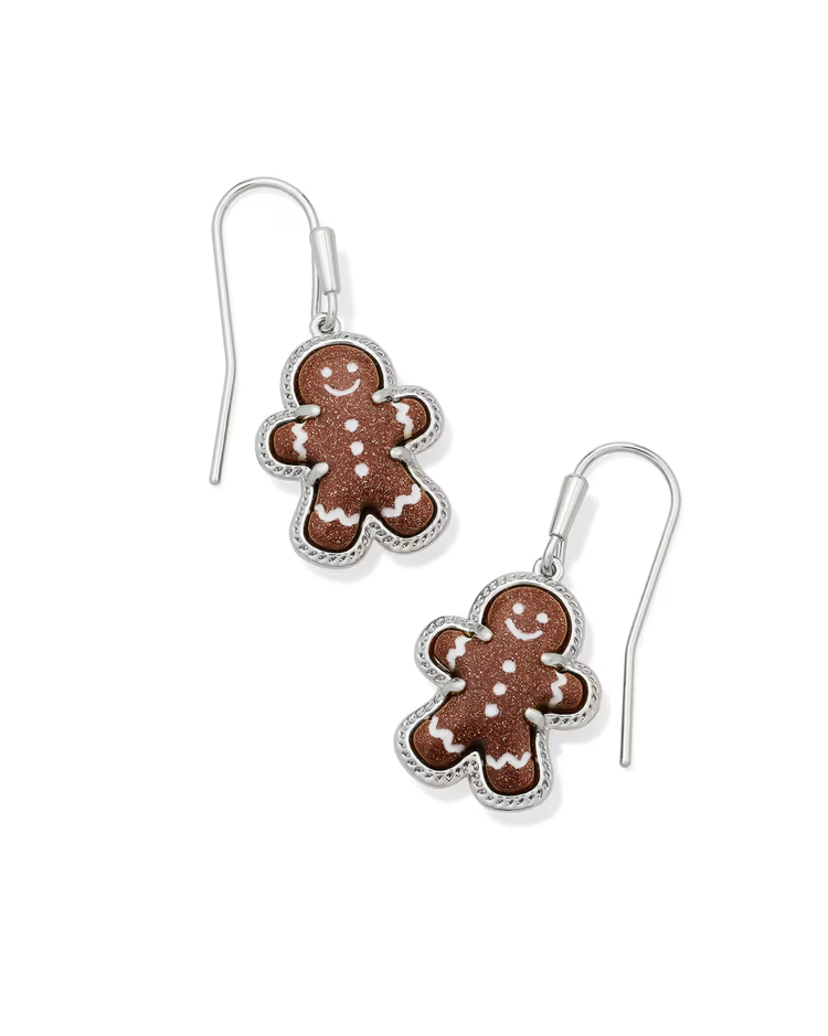 Gingerbread Drop Earrings in Brown Goldstone- Silver Tone