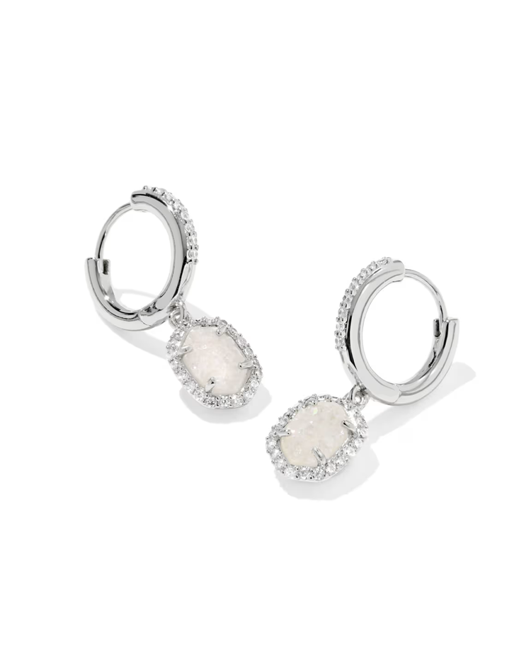 Daphne Crystal Frame Huggie Earrings in Iridescent Drusy- Silver Tone