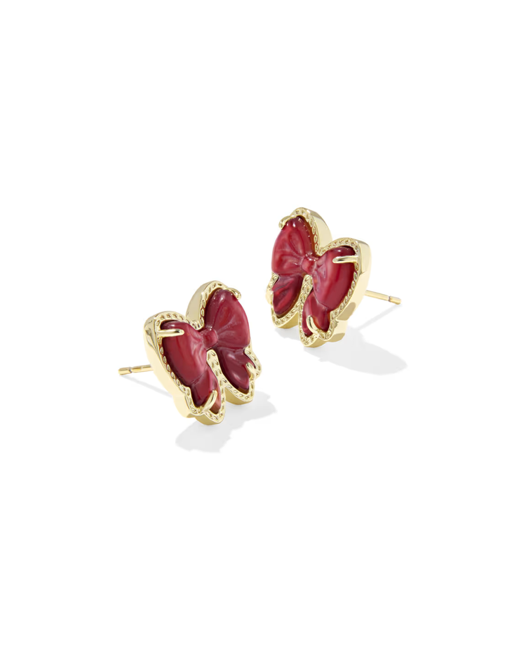 Haley Bow Stud Earrings in Scarlet Red MOP- Gold Tone