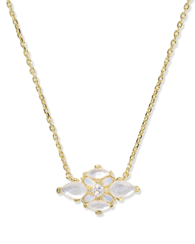 Abbie Crystal Pendant Necklace in Neutral Mix- Gold Tone