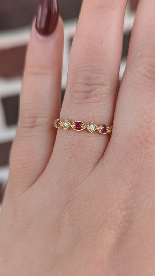 .05cttw Diamond and Ruby Stackable Band- 10KY