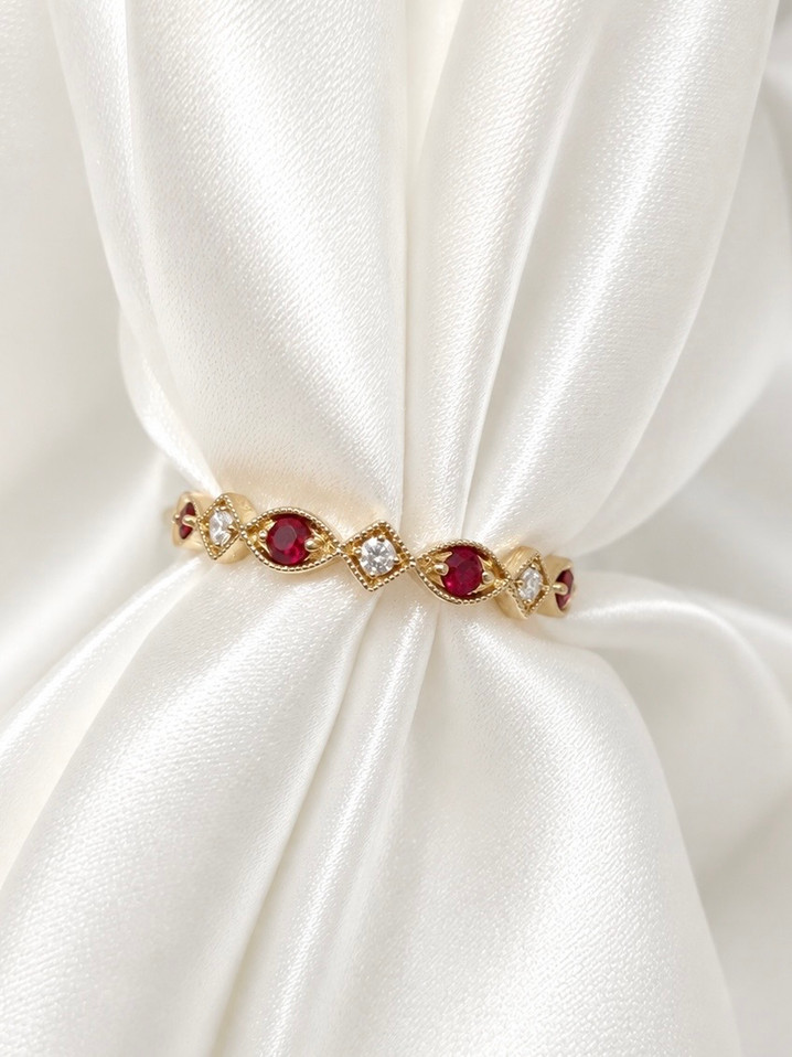.05cttw Diamond and Ruby Stackable Band- 10KY