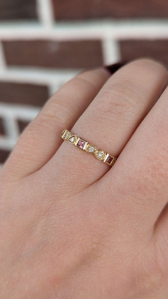 .08cttw Diamond and Pink Tourmaline Stackable Band- 10KY