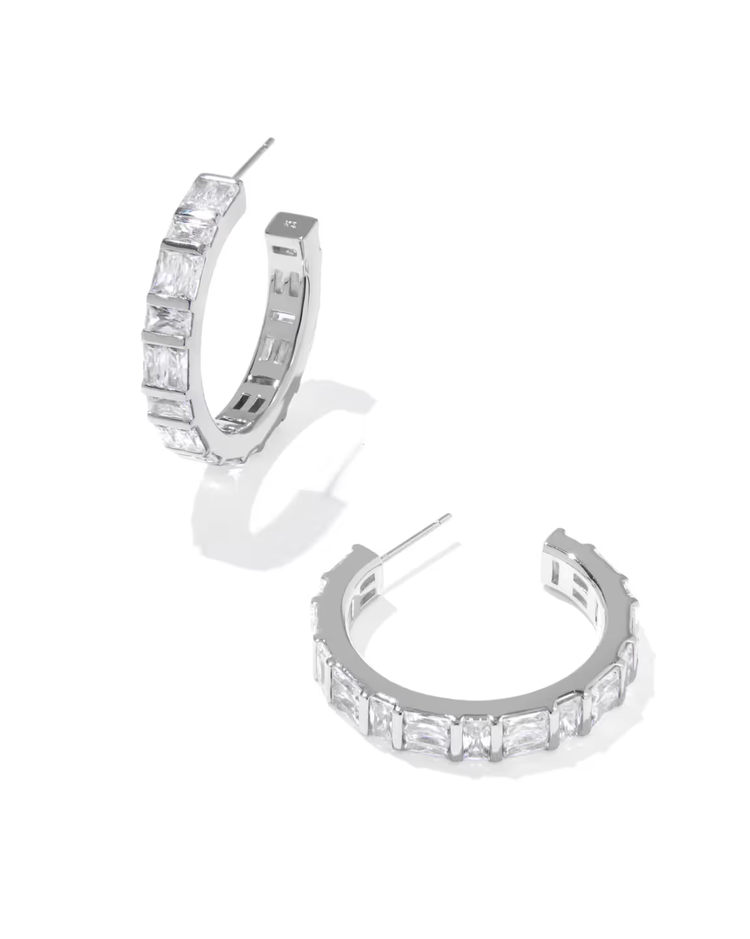 Jamie Hoop Earrings in White CZ- Silver Tone