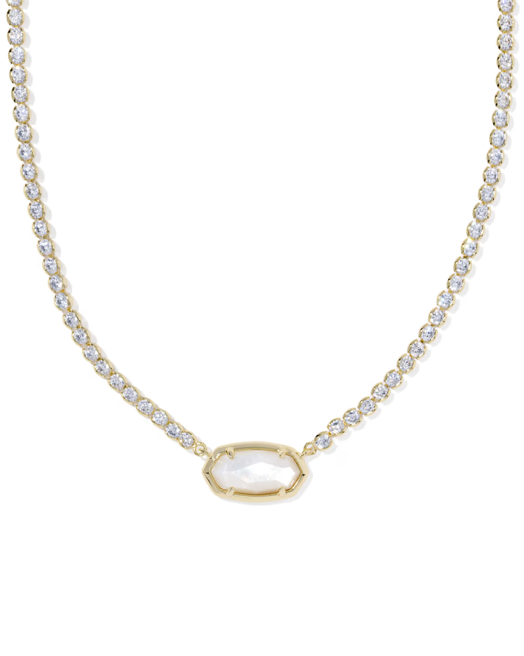 Elisa Tennis Necklace in Ivory MOP- Gold Tone