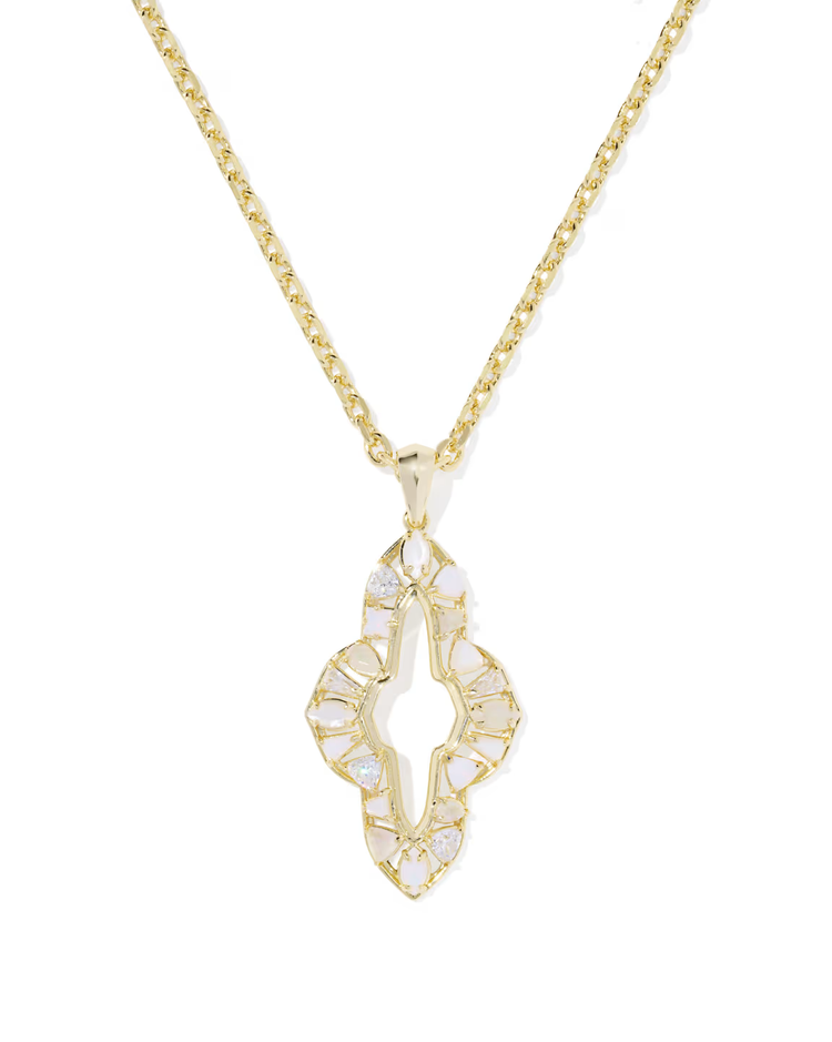 Abbie Crystal Long Pendant Necklace in Neutral Mix- Gold Tone