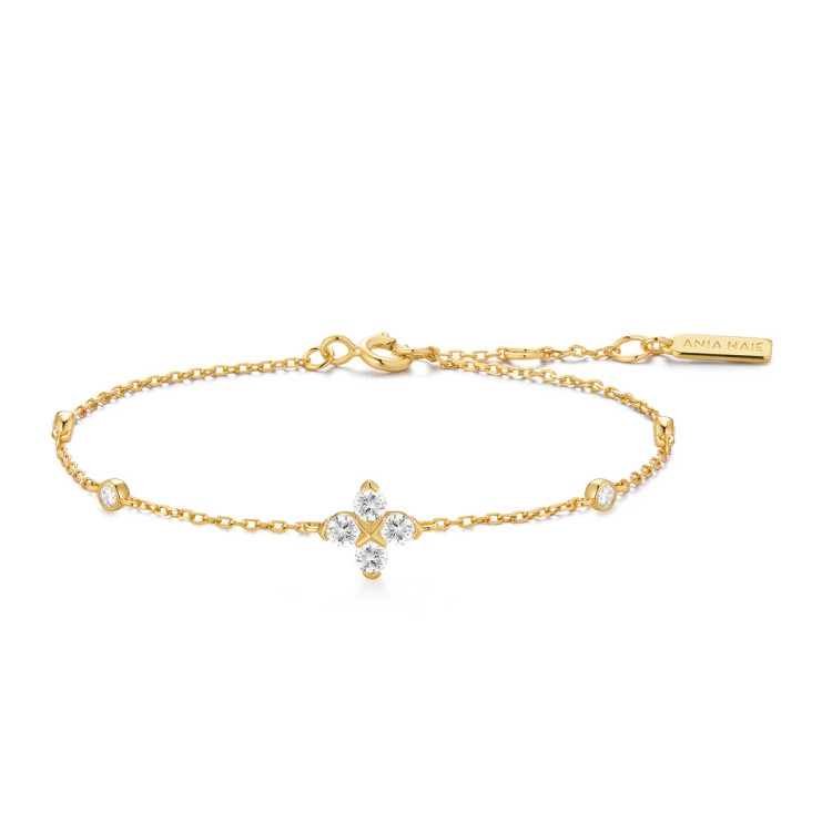 Gold Tone Sparkling Lucky Clover Bracelet