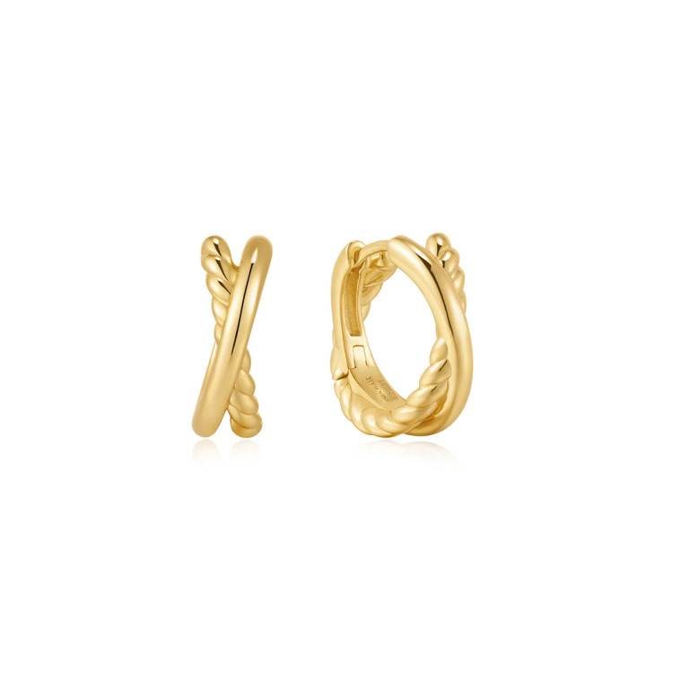 Gold Tone Entwined Dual Huggie Hoop Earrings