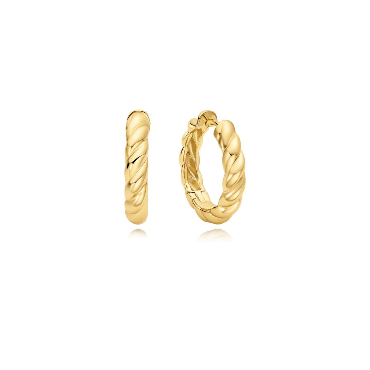 Gold Tone Twisted Huggie Hoop Earrings