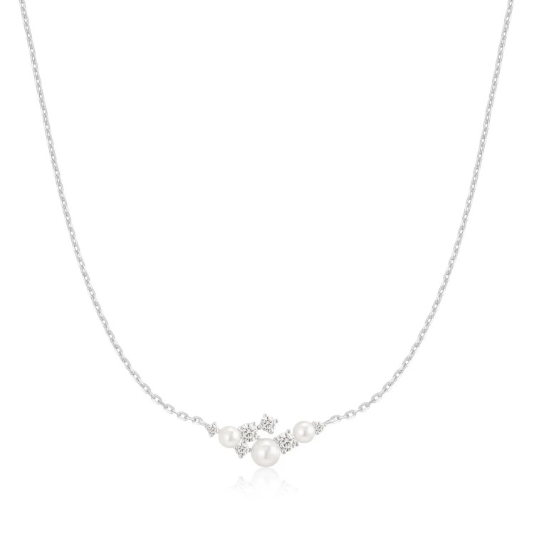 Silver Shell Pearl Cluster Necklace