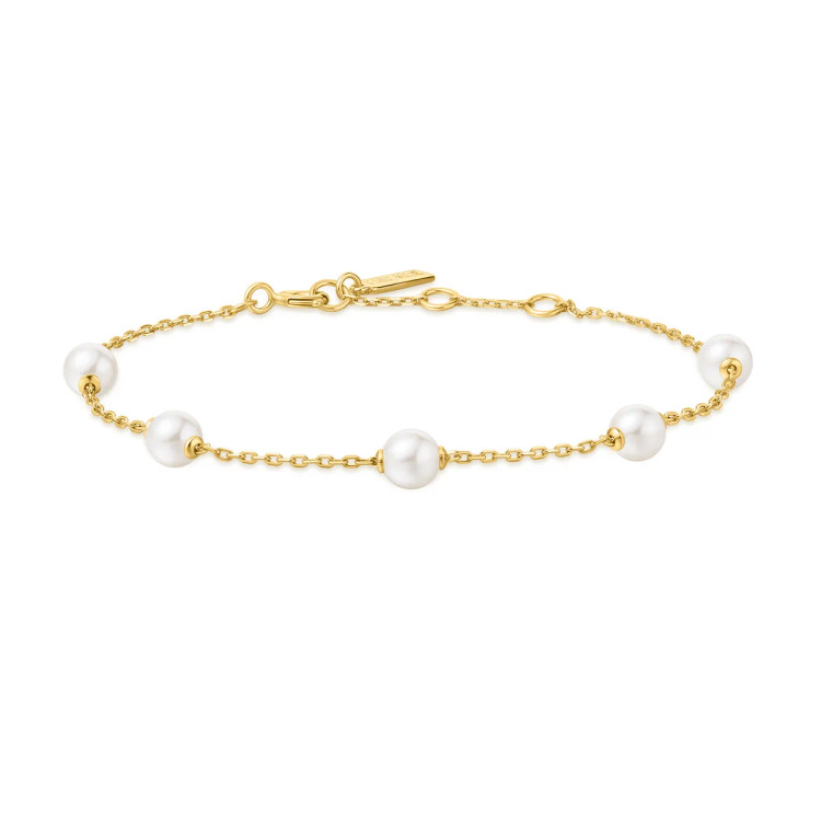 Gold Tone Pearl Station Bracelet