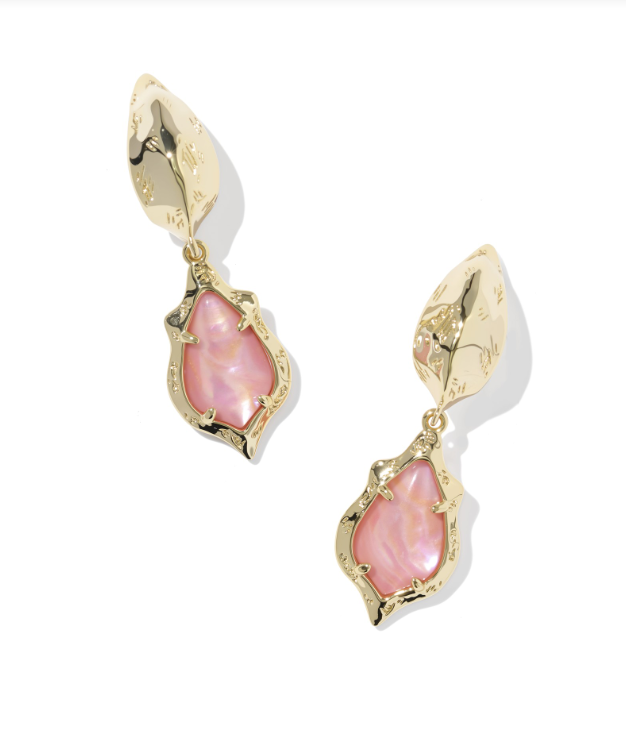 Adriana Scallop Frame Huggie Gold Tone w/ Light Pink Iridescent Abalone