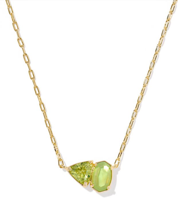 Tatum Short Pendant Necklace Gold Tone w/ Light Green Mix