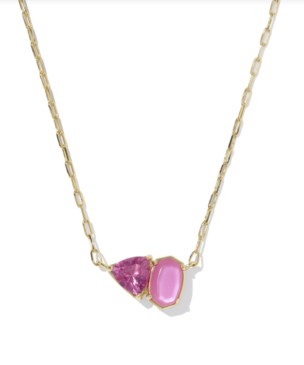 Tatum Short Pendant Necklace Gold Tone w/ Azalea Pink Mix