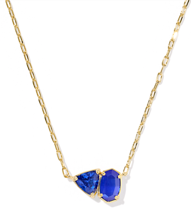 Tatum Short Pendant Necklace Gold Tone w/ Cobalt Mix