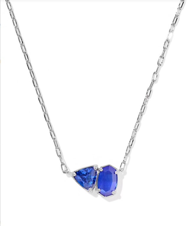 Tatum Short Pendant Necklace Rhodium w/ Cobalt Mix
