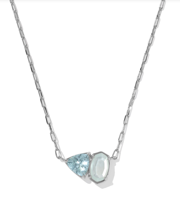 Tatum Short Pendant Necklace Rhodium w/ Light Blue Mix