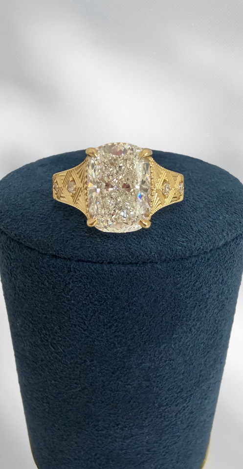 4.08cttw Lab Grown Elongated Cushion Engagement Ring-14KY