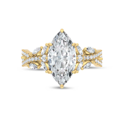3.75cttw Lab Grown Marquise Floral Twist Shank Engagement Ring-14KY