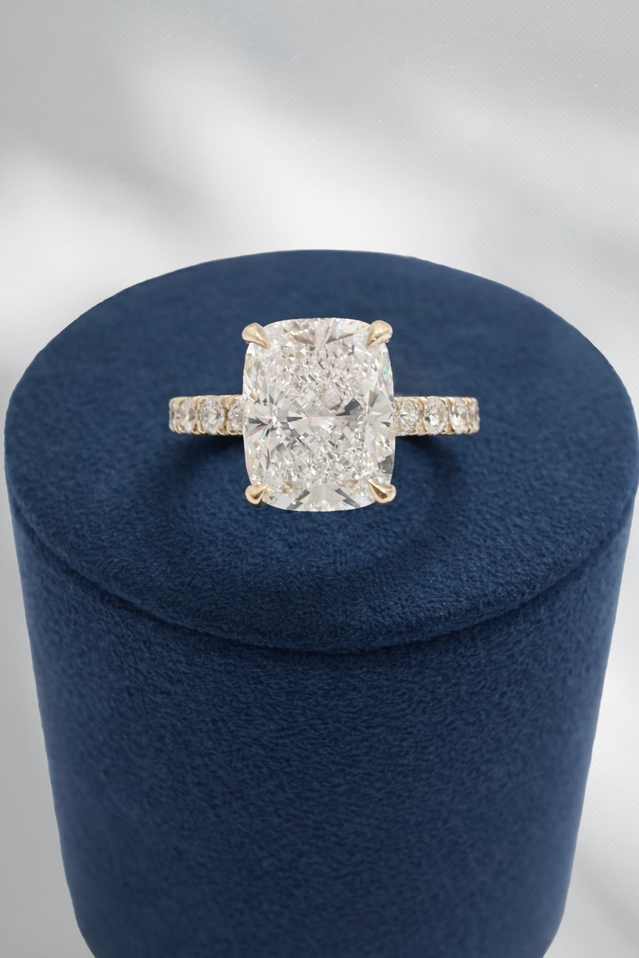 4.89cttw Lab Grown Elongated Cushion Engagement Ring-14KY