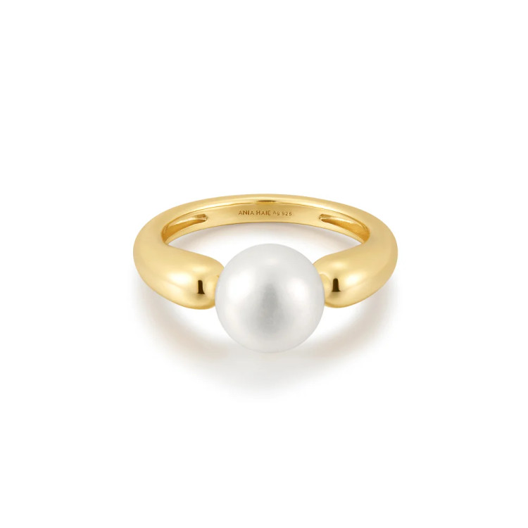 Gold Tone Sterling Silver Freshwater Sphere Pearl Ring