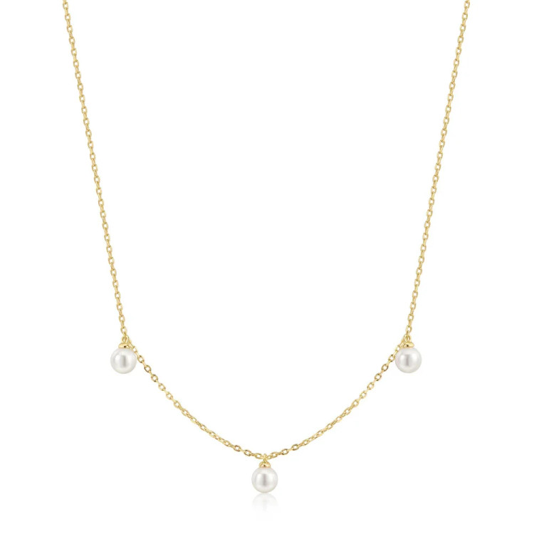 Gold Tone Sterling Silver Triple Shell Pearl Station Necklace