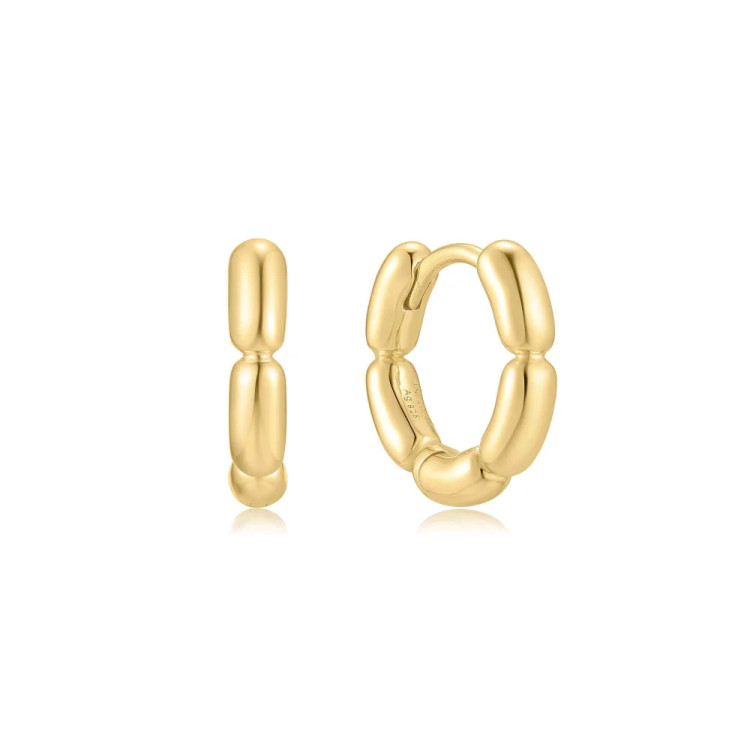 Gold Segmented Puffy Huggie Hoop Earrings