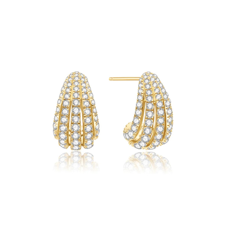 Gold Tone Sterling Silver Pave Shrimp Stud Hoop Earrings