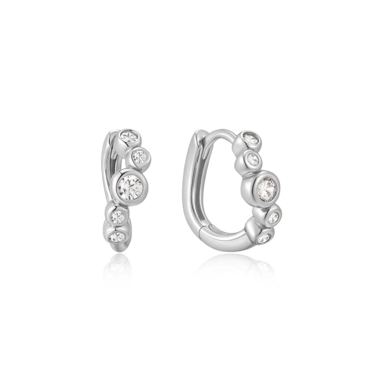 Sterling Silver Sparkling Tide Huggie Hoop Earrings