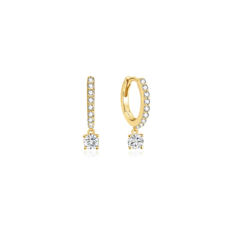 Gold Tone Sterling Silver Dangling Sparkle Huggie Hoop Earrings