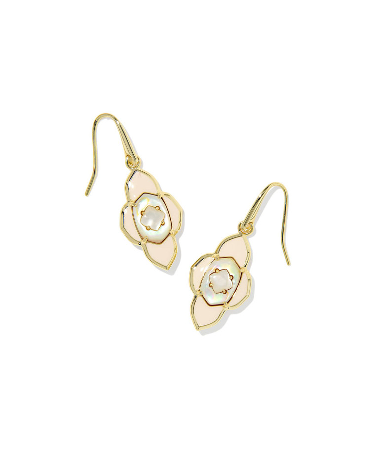 Abbie Medallion Small Drop Earring Gold Pink Mix