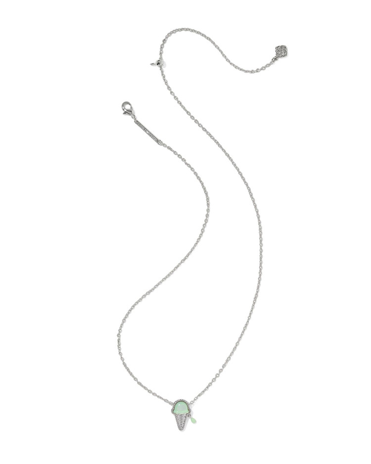 Ice Cream Pendant Necklace Rhodium Mint Mother of Pearl