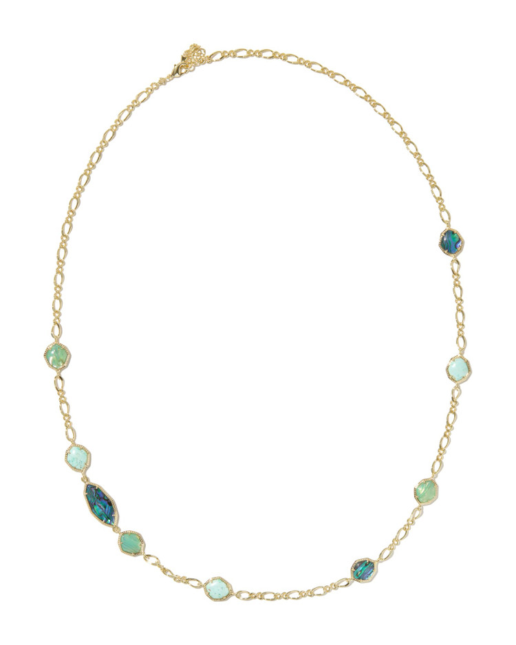 Ophelia Long Strand Necklace Gold Abalone Mix