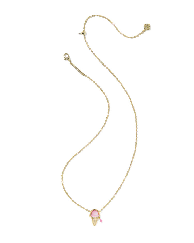 Ice Cream Pendant Necklace Gold Pastel Pink Mother of Pearl