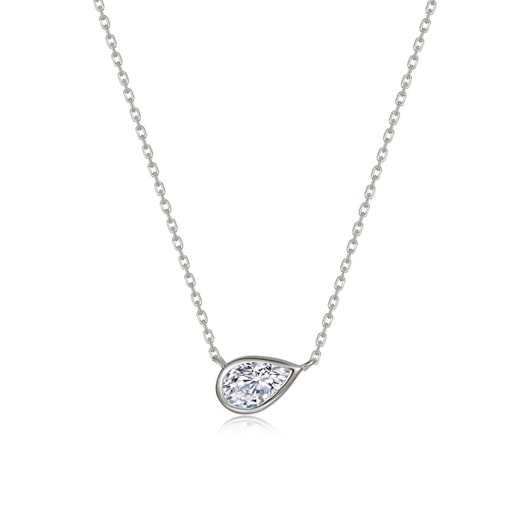 0.81cttw East-West Bezel-Set Pear Shape Solitaire Necklace