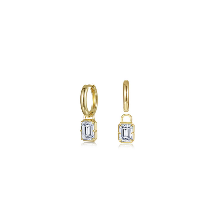 3.48cttw Emerald-Cut Padlock Charm Detachable Huggie