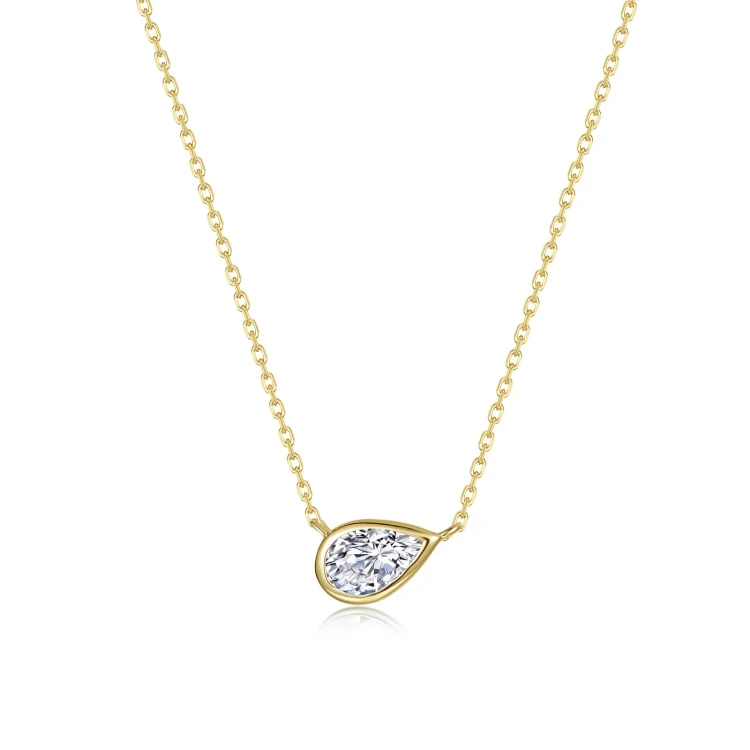 0.81cttw East-West Bezel Set Pear Shape Solitaire Necklace