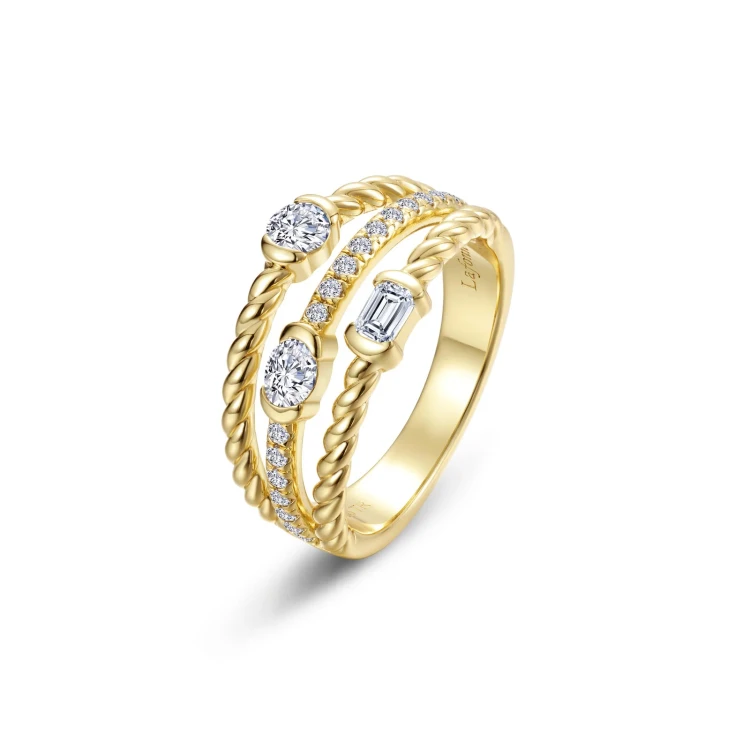 0.66cttw The Mixed-Cut Triple Row Rope Ring Size 9