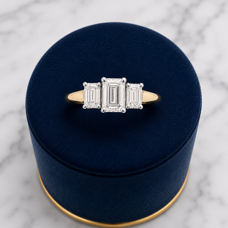 1.00cttw Emerald Cut Three Stone Engagement Ring-14KY