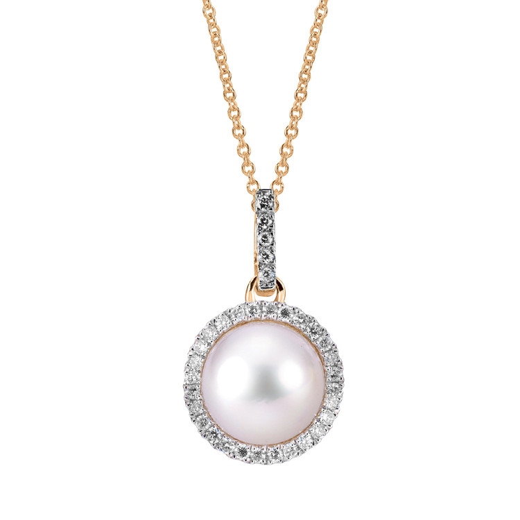 Akoya and Diamond Halo Pendant Necklace