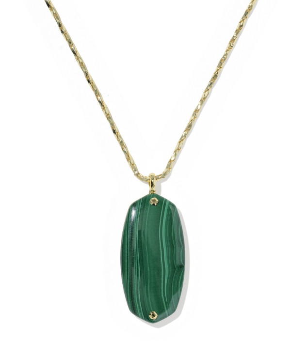 Danielle Riveted Long Pendant Gold Tone/Green Malachite